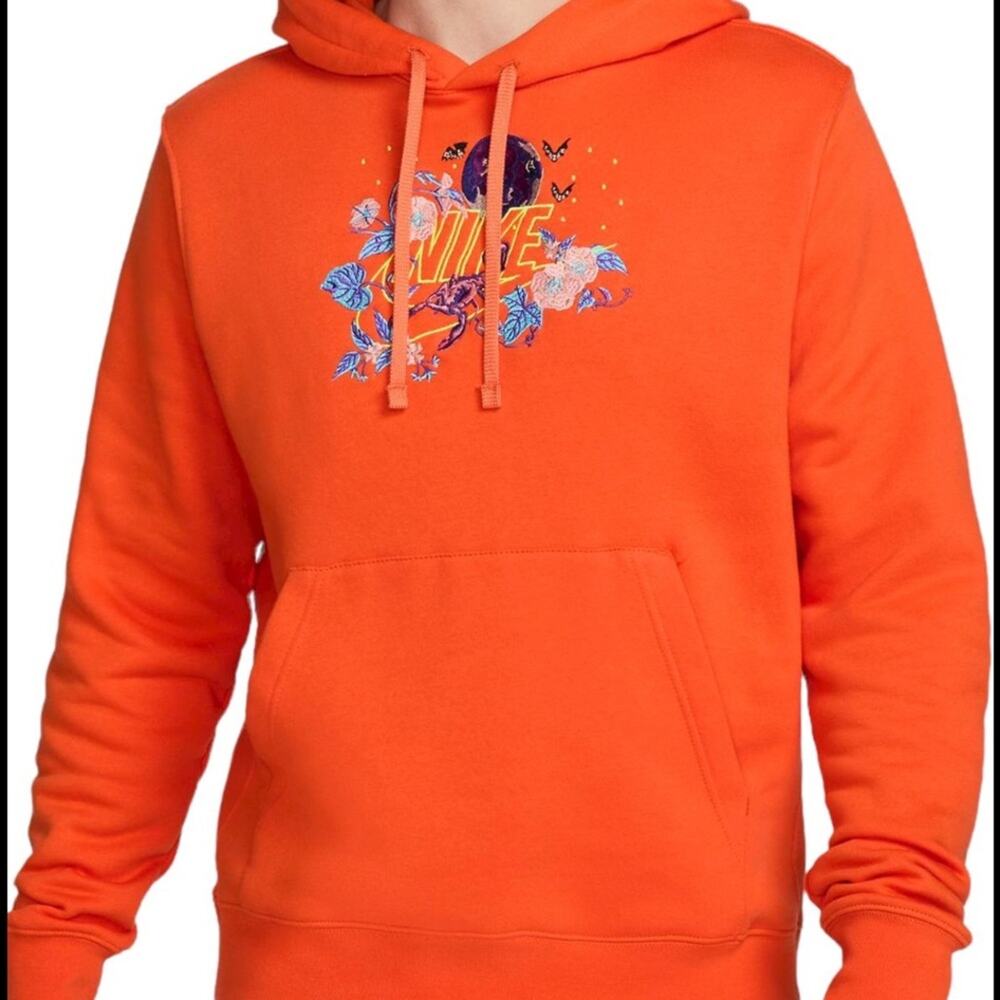Nike Men's Spooky Embroidered Pullover Orange Hoodie Halloween Bats Moon